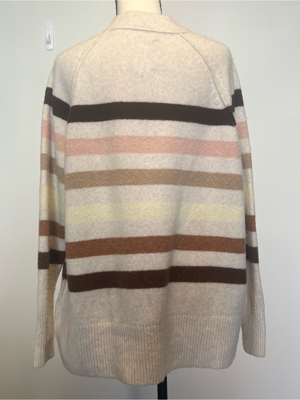 aerie Cream Striped Cowl-Neck Sweater with Pastel Accents | Oversized - Picture 2 of 7
